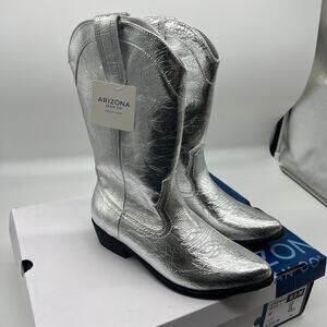 Arizona Jean Co Womens Western Heel Booties Maybrook Silver Boots Size 6.5M